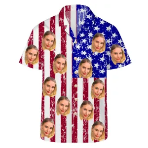 4FunGift® Customized Face Hawaiian Shirt Oversize Unisex Lapel Short Sleeve Shirt American Style Flag Print