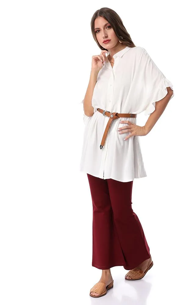 53497 Frill Sleeve Loose Off White Shirt