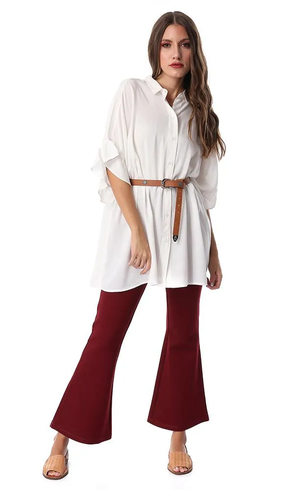 53497 Frill Sleeve Loose Off White Shirt