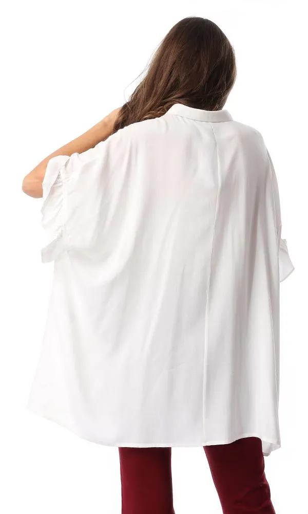 53497 Frill Sleeve Loose Off White Shirt