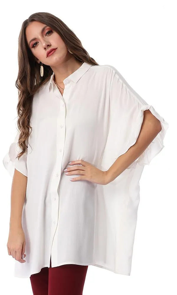 53497 Frill Sleeve Loose Off White Shirt