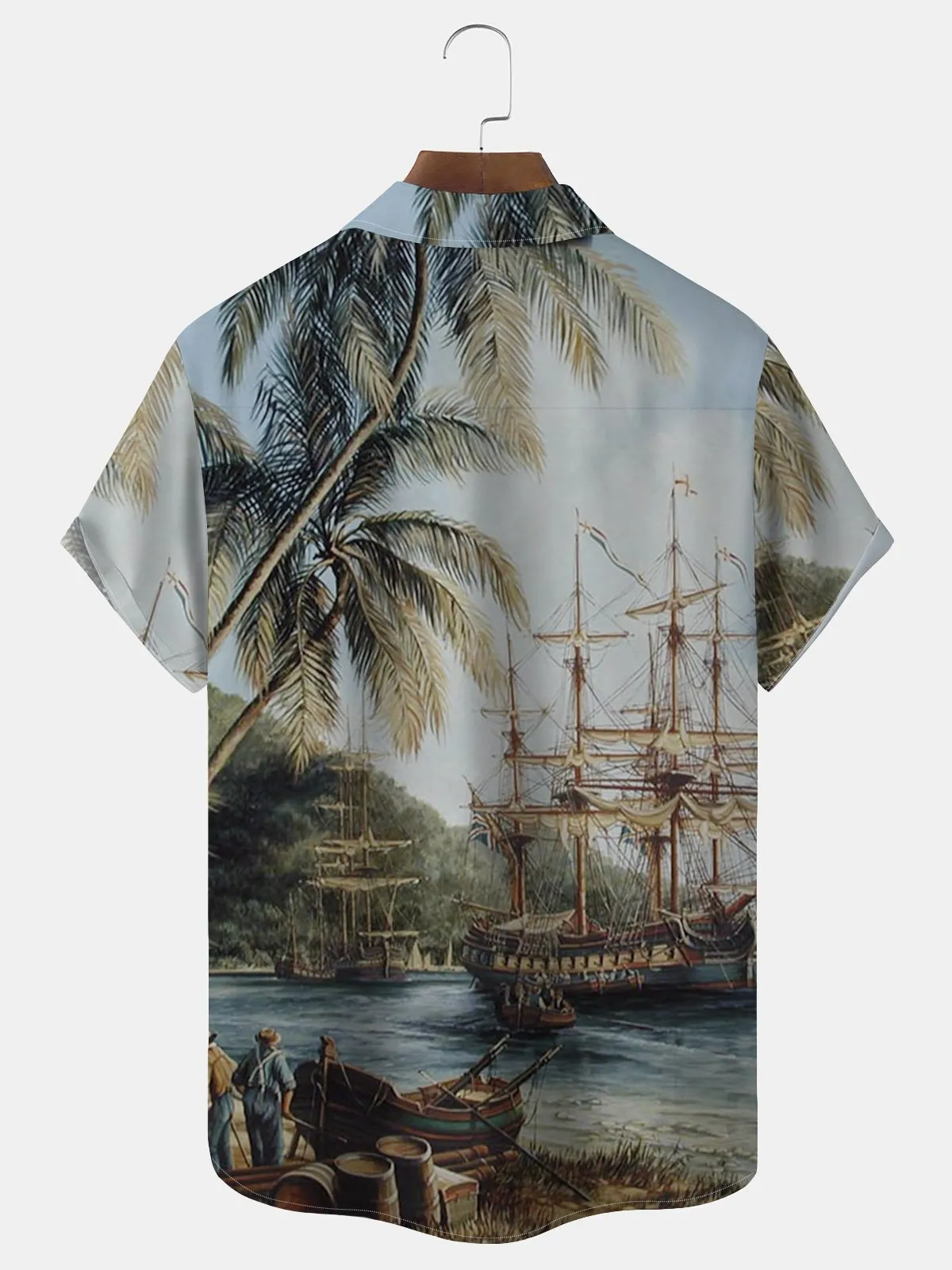 Alohadaddy 50's Vintage Nautical Men's Hawaiian Shirts Coconut Tree Cotton Linen Blend Camp Shirts
