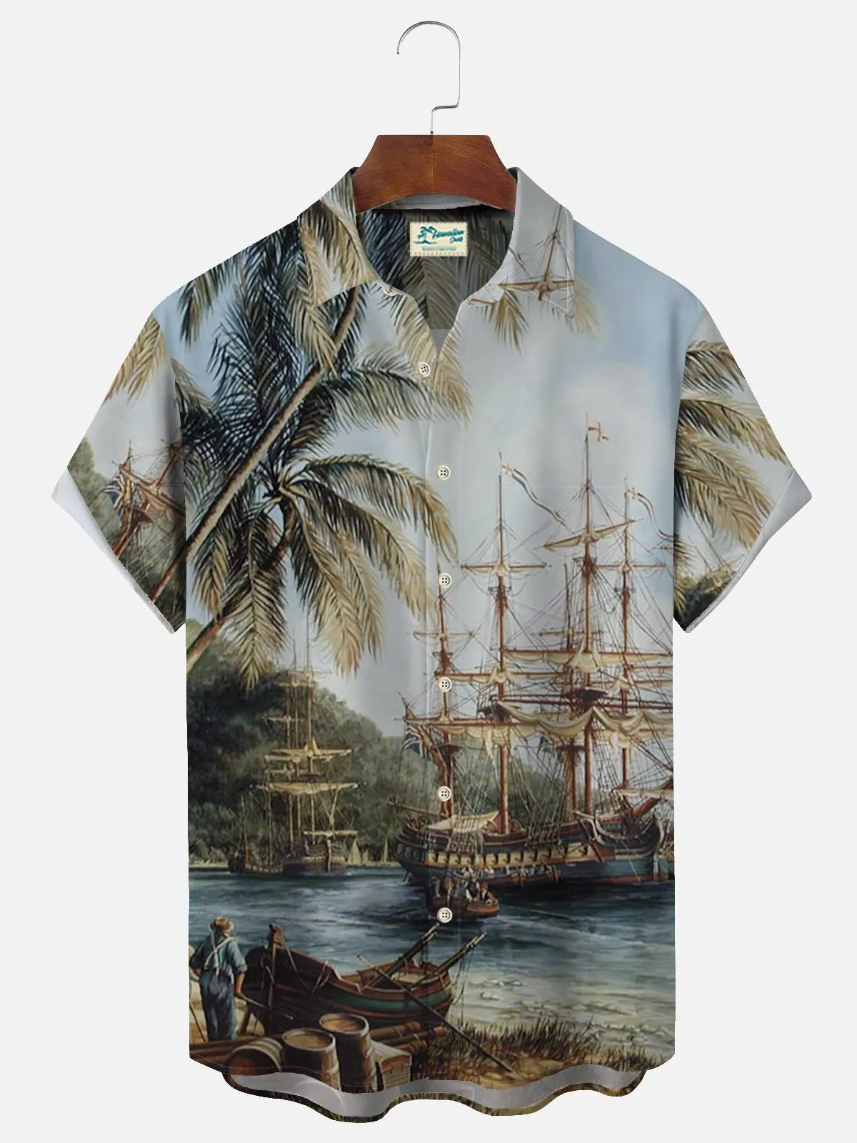 Alohadaddy 50's Vintage Nautical Men's Hawaiian Shirts Coconut Tree Cotton Linen Blend Camp Shirts