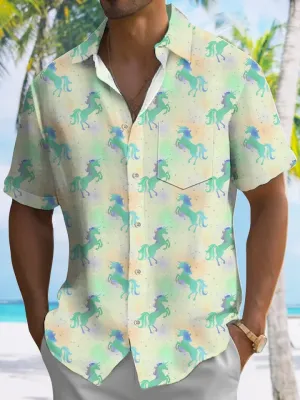 Alohadaddy Animal Horse Pocket Casual Short Sleeve Shirt