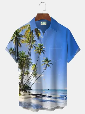 Alohadaddy Beach Coconut Palm Print Men's Vacation Hawaiian Big and Tall Aloha Shirt