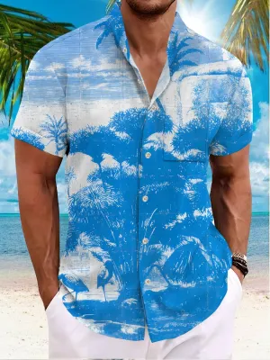 Alohadaddy Beach Coconut Tree Button Pocket Casual Short Sleeve Stand Collar Shirt
