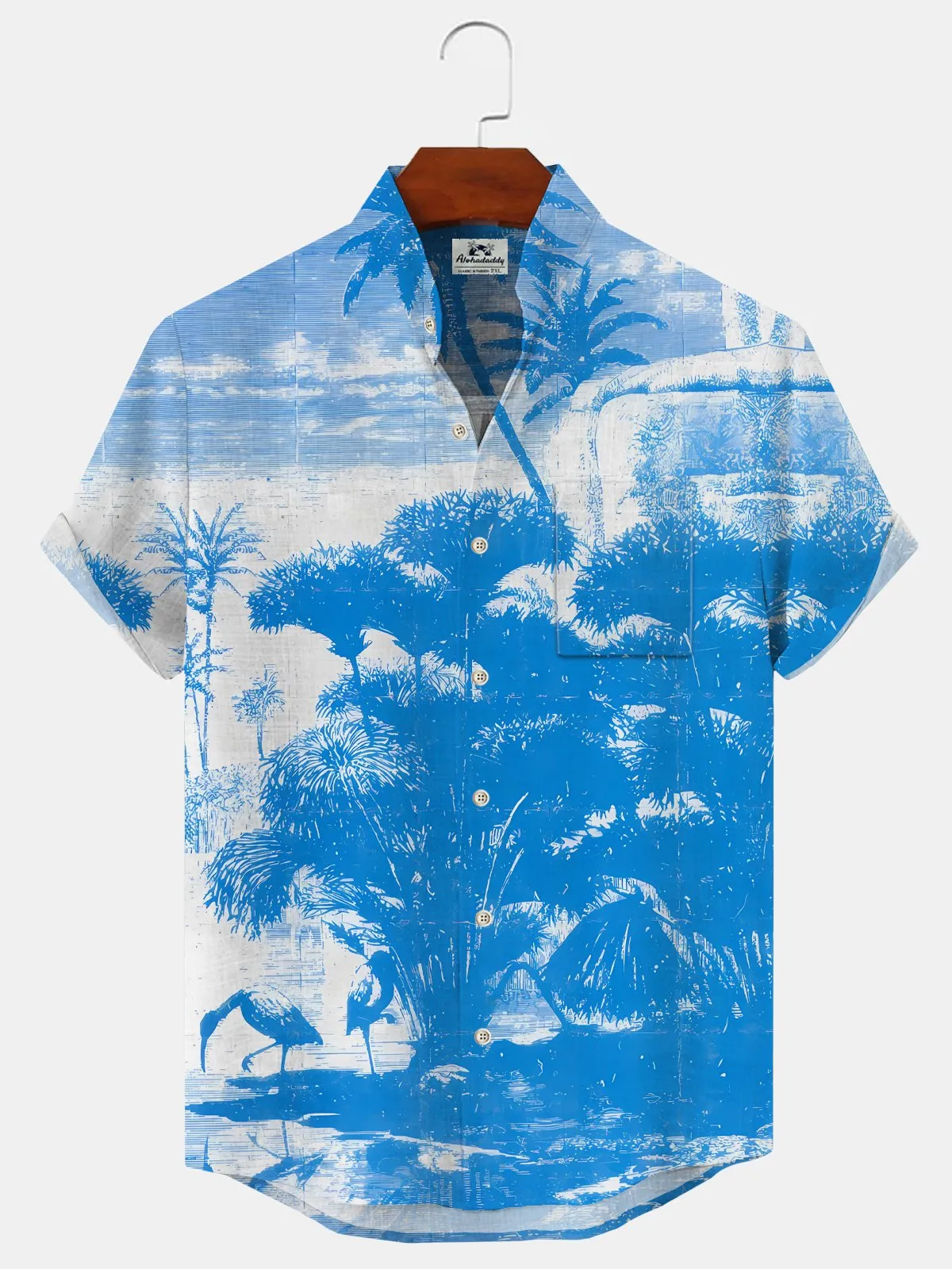Alohadaddy Beach Coconut Tree Button Pocket Casual Short Sleeve Stand Collar Shirt