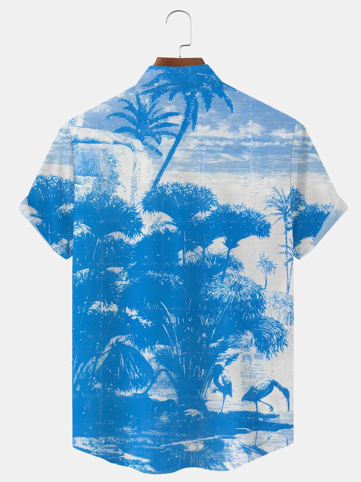 Alohadaddy Beach Coconut Tree Button Pocket Casual Short Sleeve Stand Collar Shirt