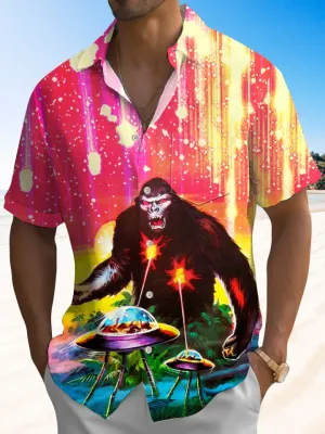 Alohadaddy Beach King Kong Button Pocket Casual Short Sleeve Shirt