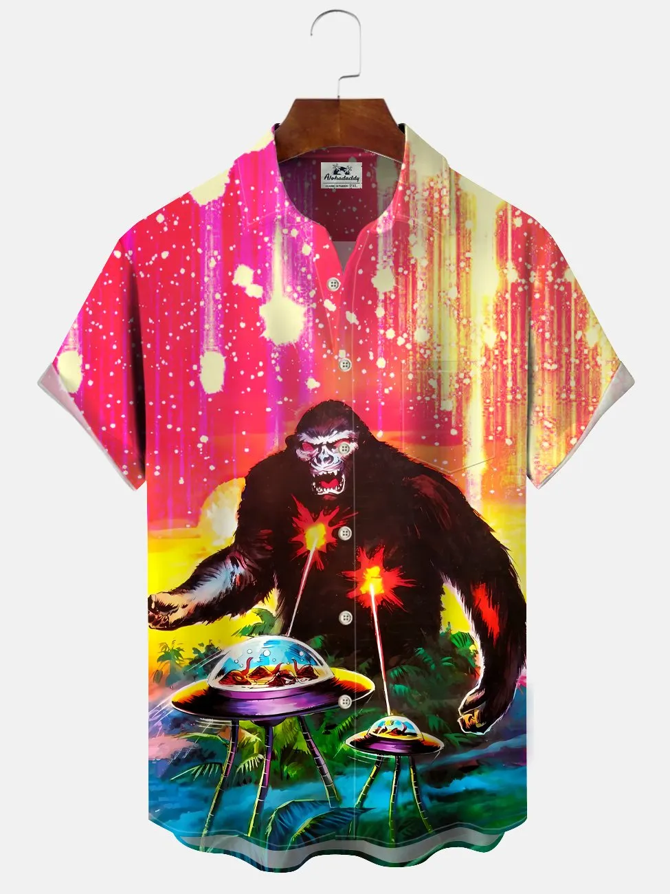Alohadaddy Beach King Kong Button Pocket Casual Short Sleeve Shirt
