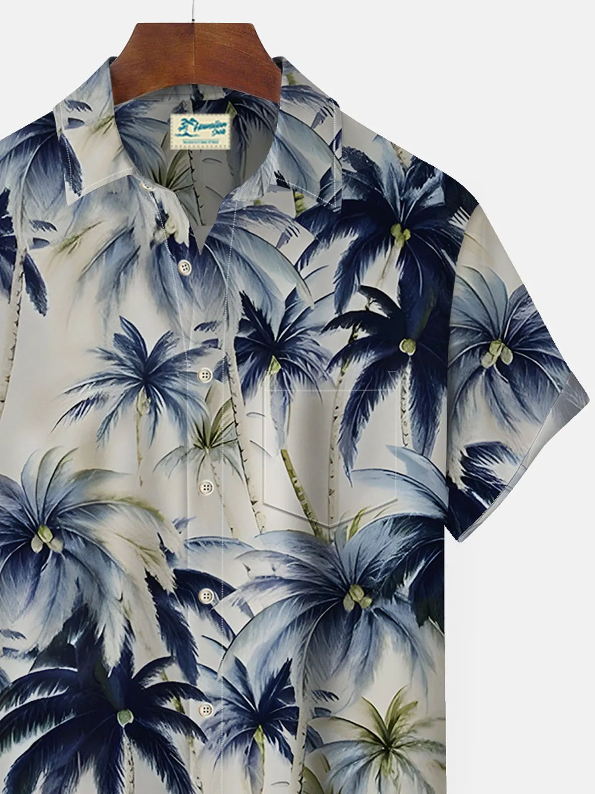 Alohadaddy Beach Vacation Khaki Men's Hawaiian Shirts Vintage Coconut Tree Stretch Easy Care Pocket Camp Shirts