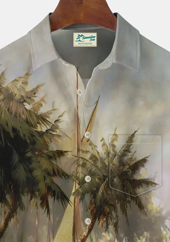 Alohadaddy Beach Vacation Men's Hawaiian Shirt Sailing Coconut Tree Print Pocket Camping Shirt Big Tall