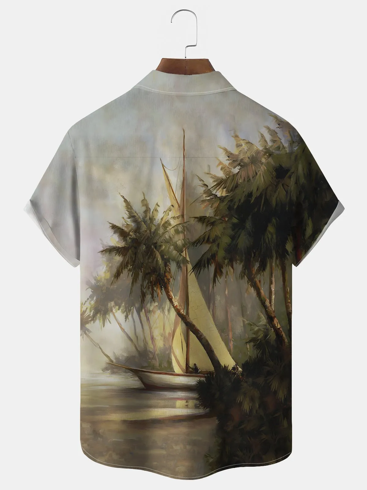 Alohadaddy Beach Vacation Men's Hawaiian Shirt Sailing Coconut Tree Print Pocket Camping Shirt Big Tall