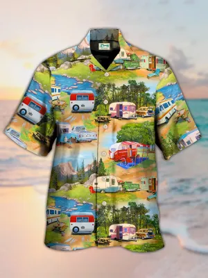 Alohadaddy Camp Collar Camping Van Print Men's Vacation Hawaii Big And Tall Aloha Shirt