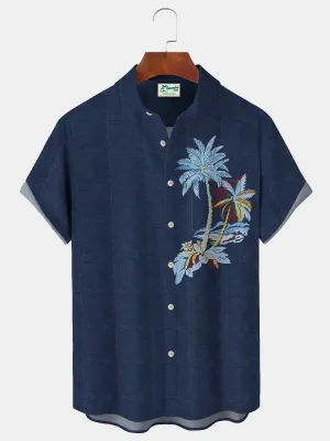 Alohadaddy Casual Check Lsland Coconut Tree Print Decoration Men's Hawaiian Holiday Plus Size Aloha Shirts