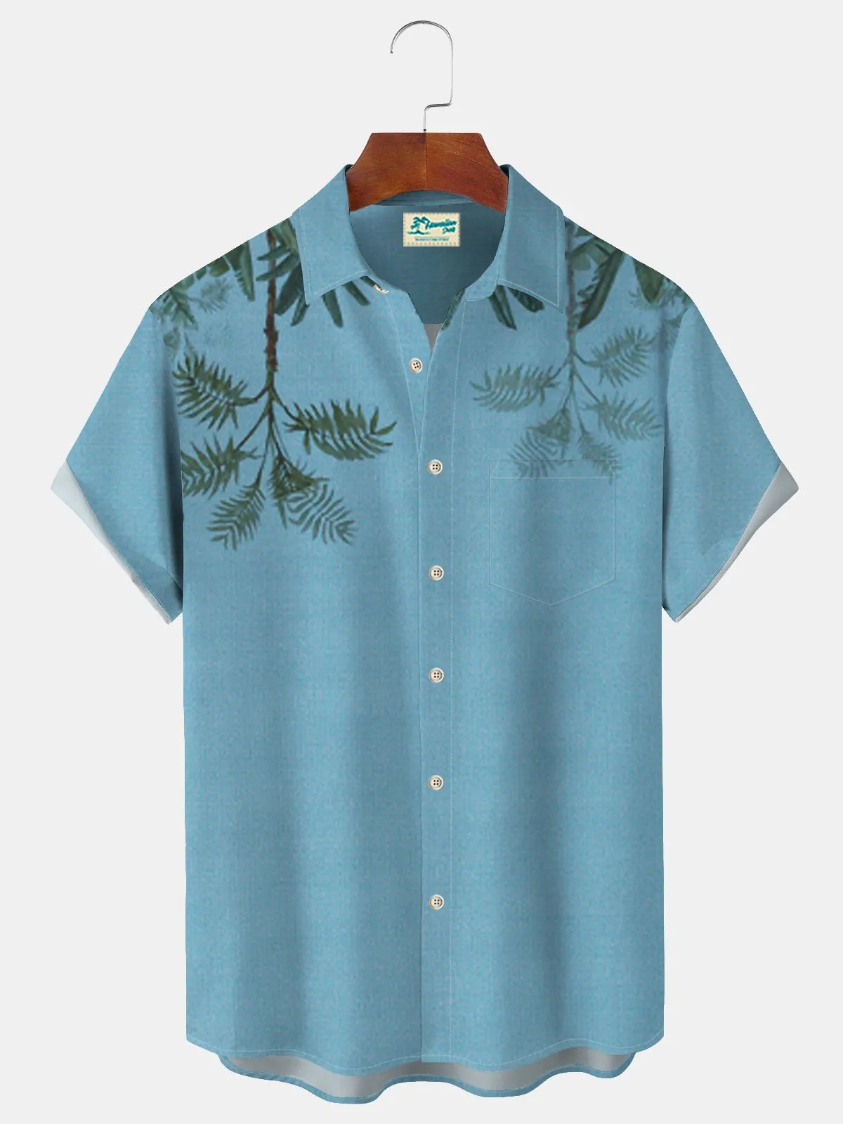 Alohadaddy Casual Cotton-Linen Palm Leaves And Greenery Men's Hawaiian Holiday Plus Size Breathable Natural Shirts