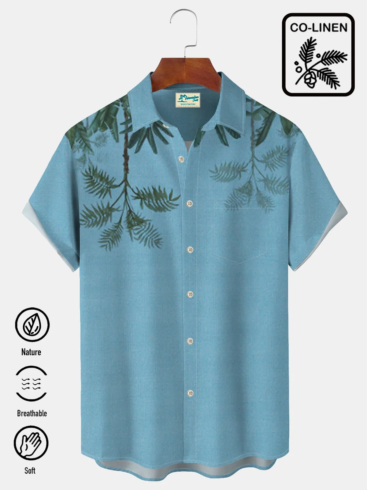 Alohadaddy Casual Cotton-Linen Palm Leaves And Greenery Men's Hawaiian Holiday Plus Size Breathable Natural Shirts