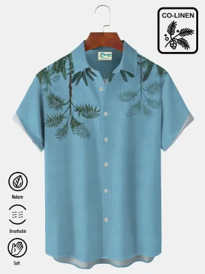 Alohadaddy Casual Cotton-Linen Palm Leaves And Greenery Men's Hawaiian Holiday Plus Size Breathable Natural Shirts