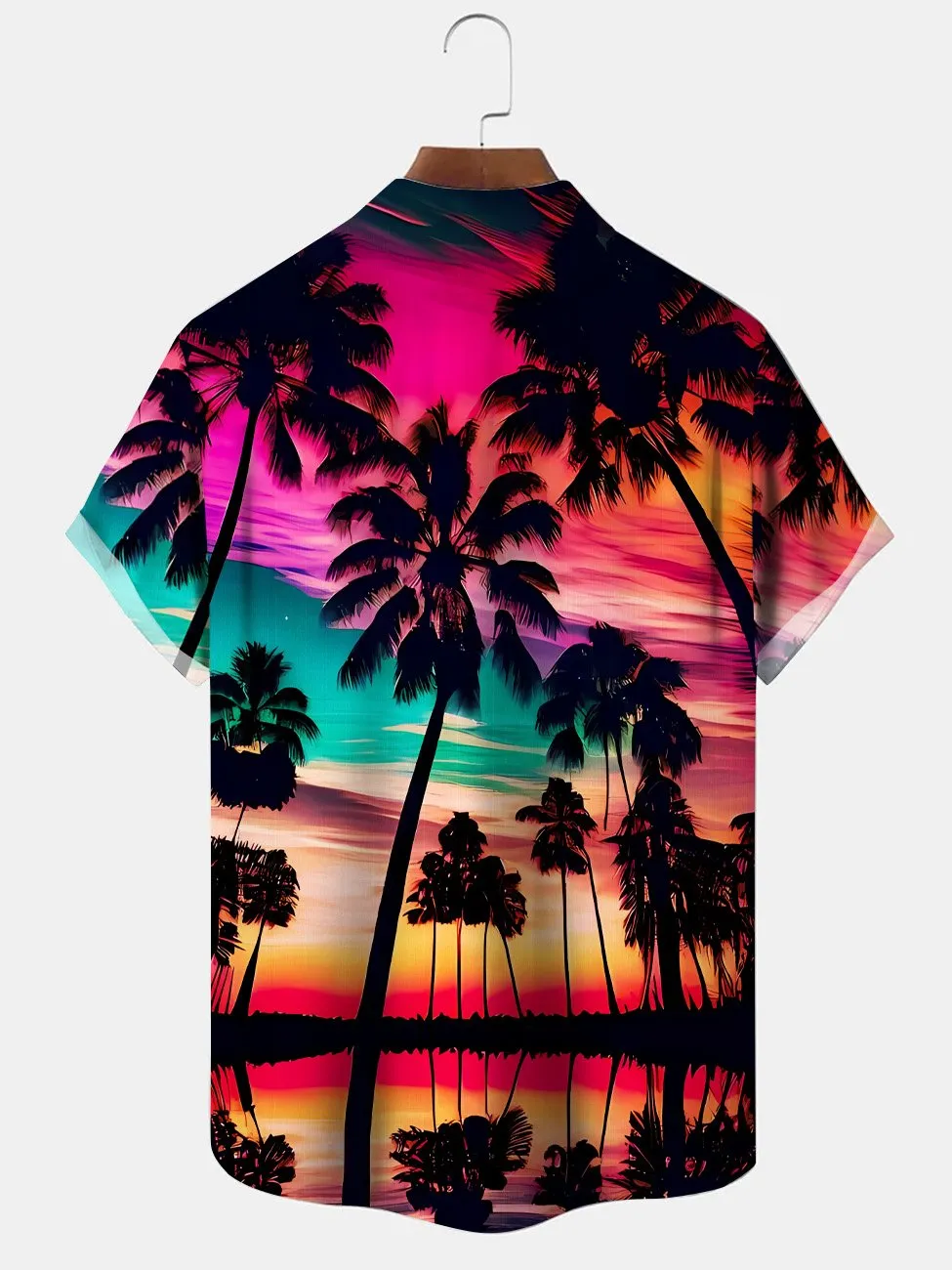 Alohadaddy Coconut Tree Beach Sunset Men Button Pocket Casual Vacation Short Sleeve Shirt
