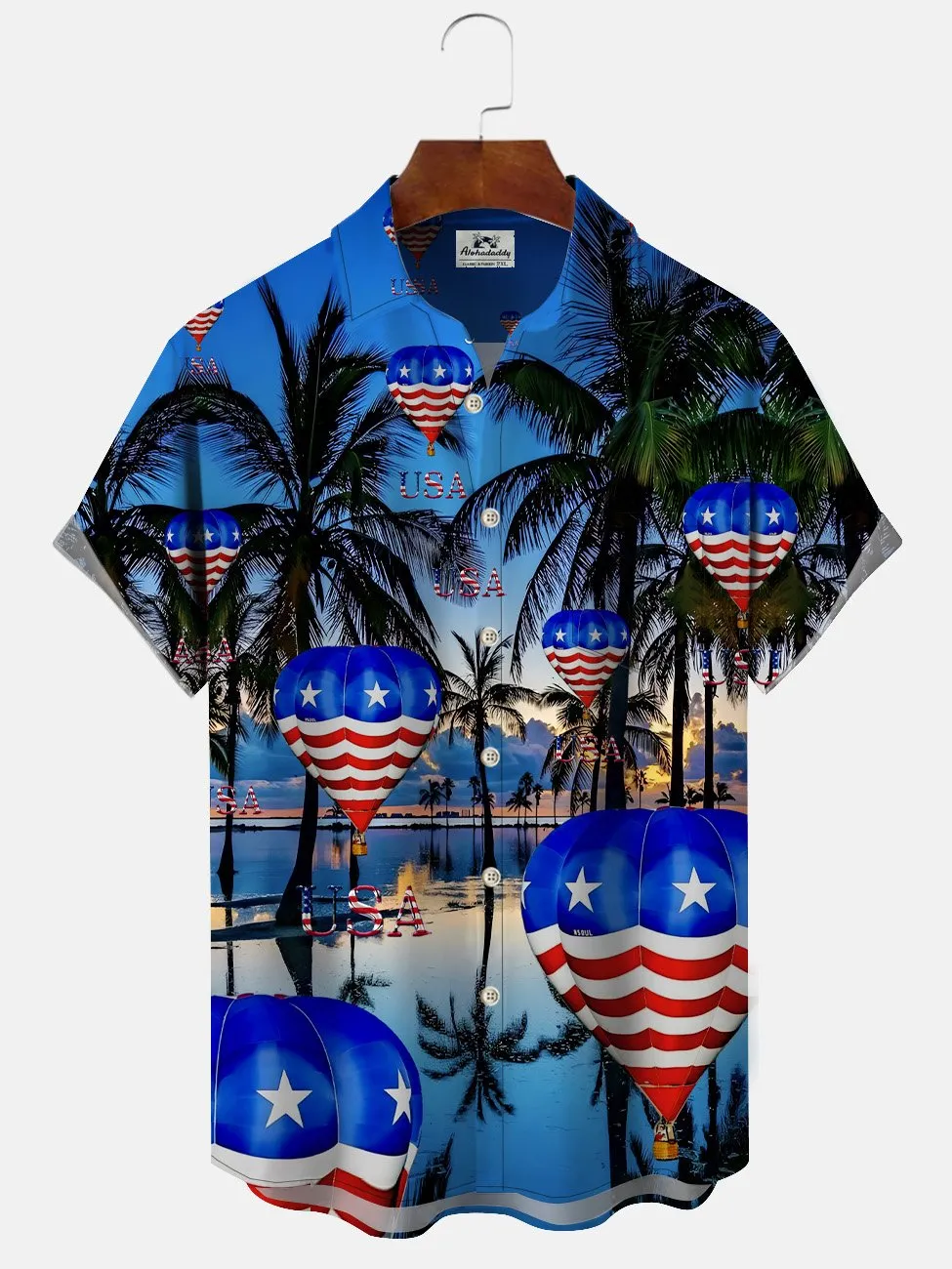 Alohadaddy Coconut Tree Flag Button Pocket Casual Short Sleeve Shirt