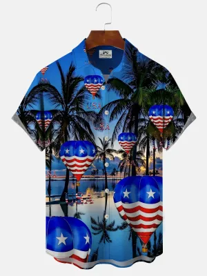 Alohadaddy Coconut Tree Flag Button Pocket Casual Short Sleeve Shirt