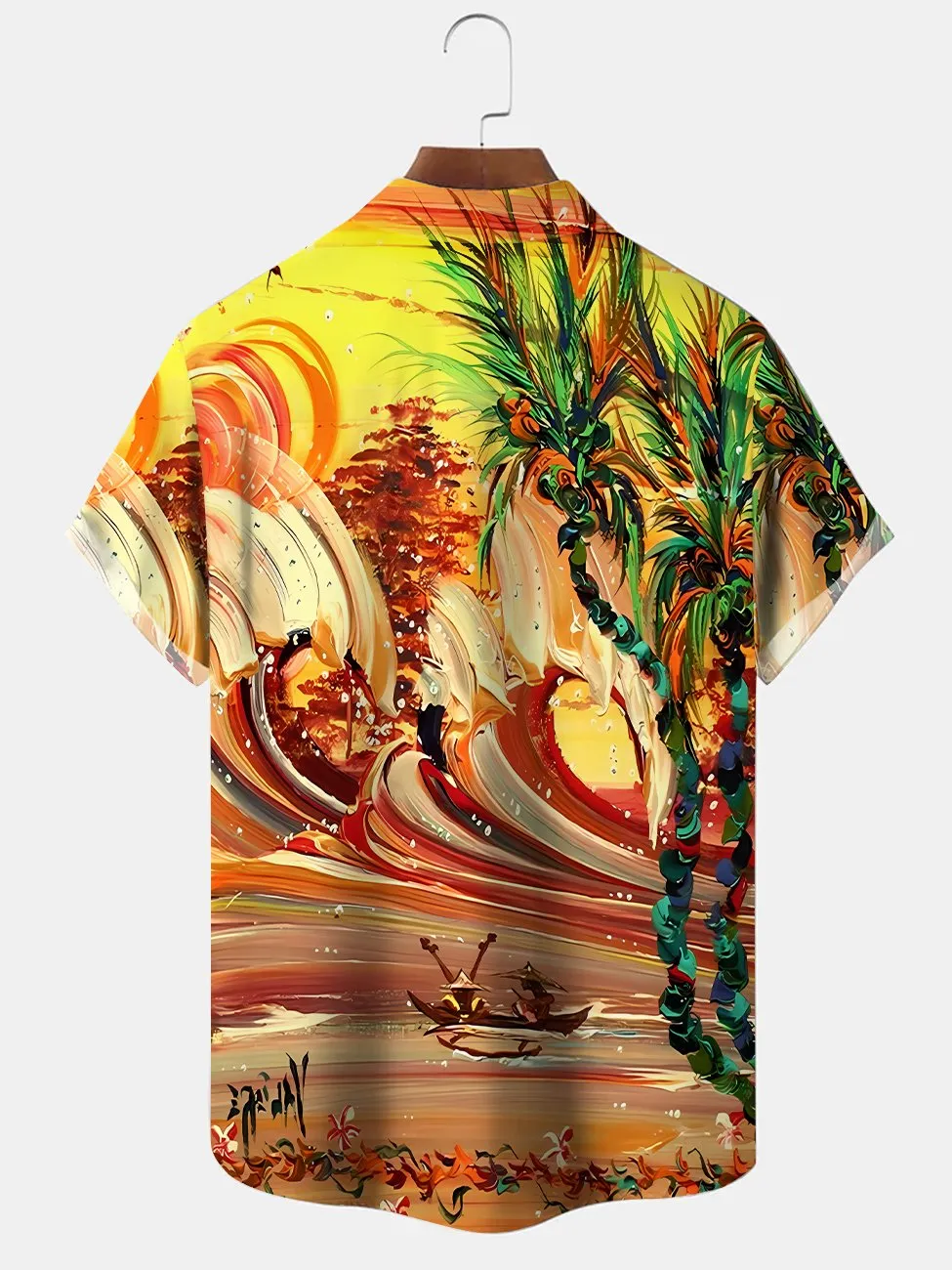Alohadaddy coconut tree sunset beach button pocket casual short sleeve shirt