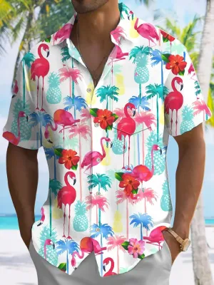 Alohadaddy Flamingo Button Pocket Casual Short Sleeve Shirt