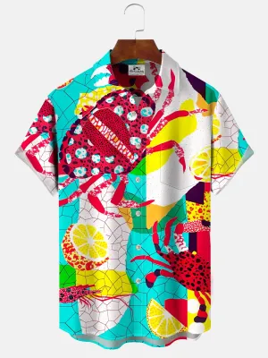 Alohadaddy Geometric Pattern Art Button Pocket Casual Short Sleeve Shirt