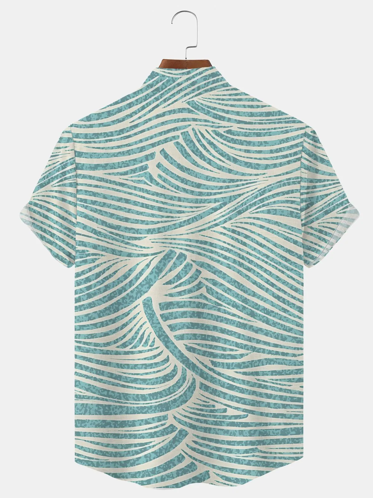 Alohadaddy Geometric Stripes Button Pocket Casual Short Sleeve Stand Collar Shirt