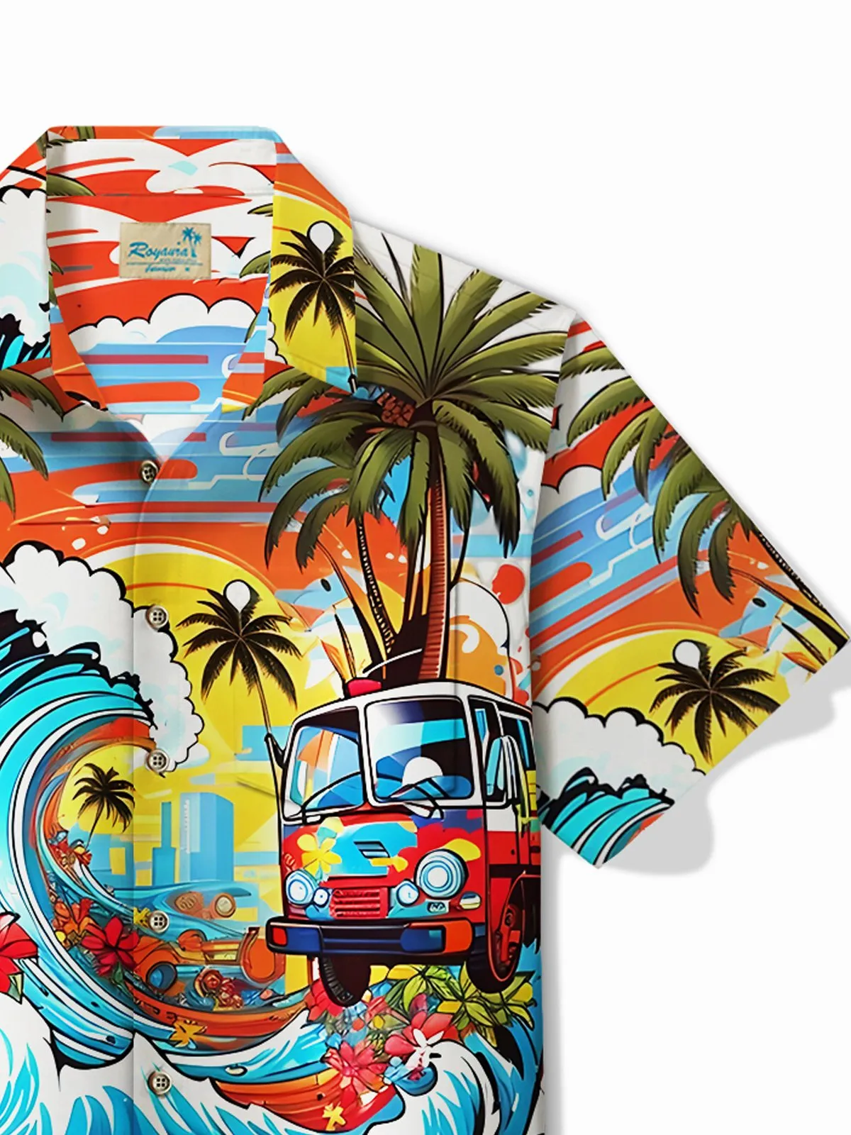 Alohadaddy Hawaii Coconut Surf Print Men's Button Pocket Short Sleeve Shirt