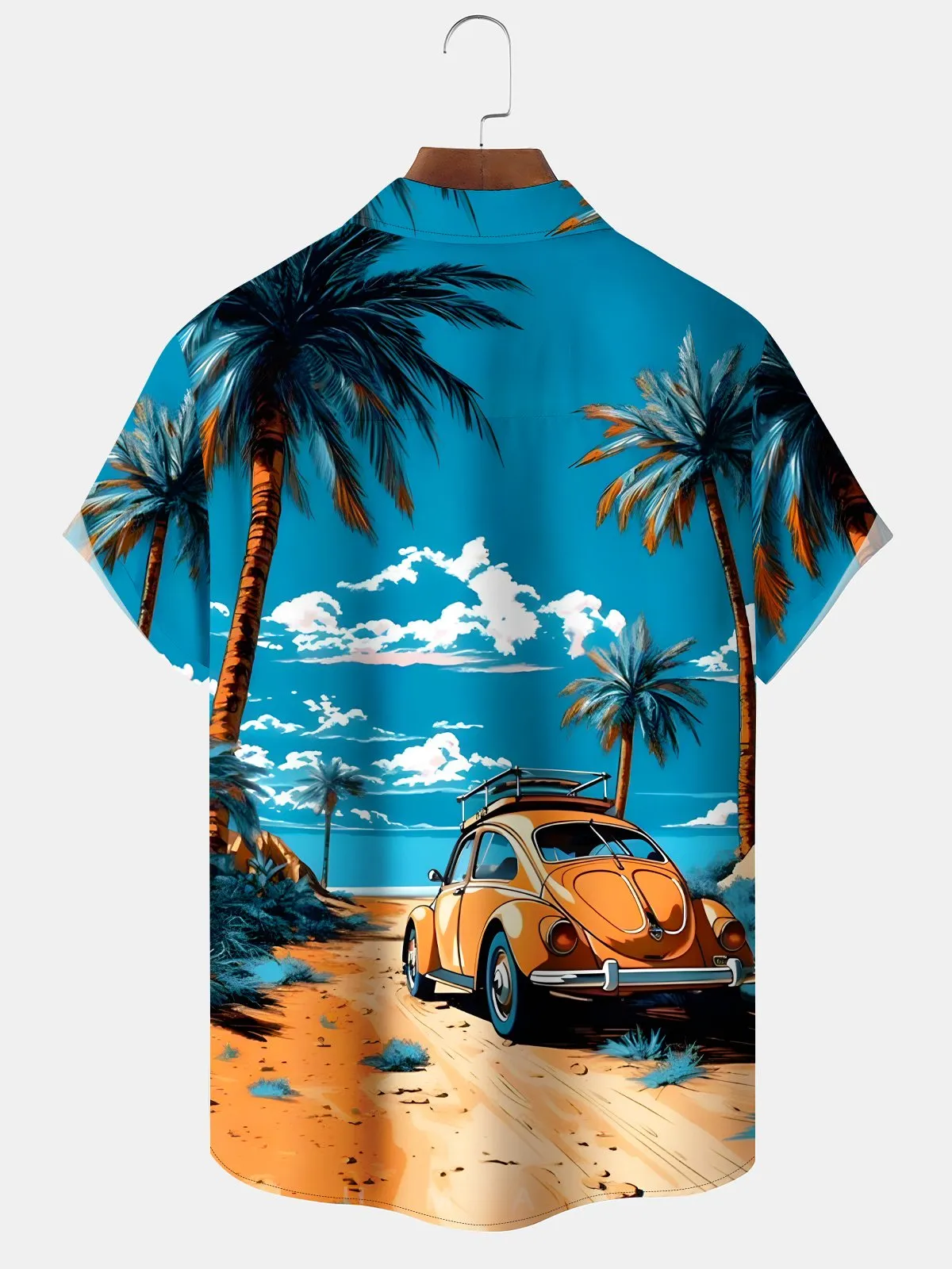 Alohadaddy Hawaii Coconut Tree Botanical Car Print Men's Button Pocket Short Sleeve Shirt