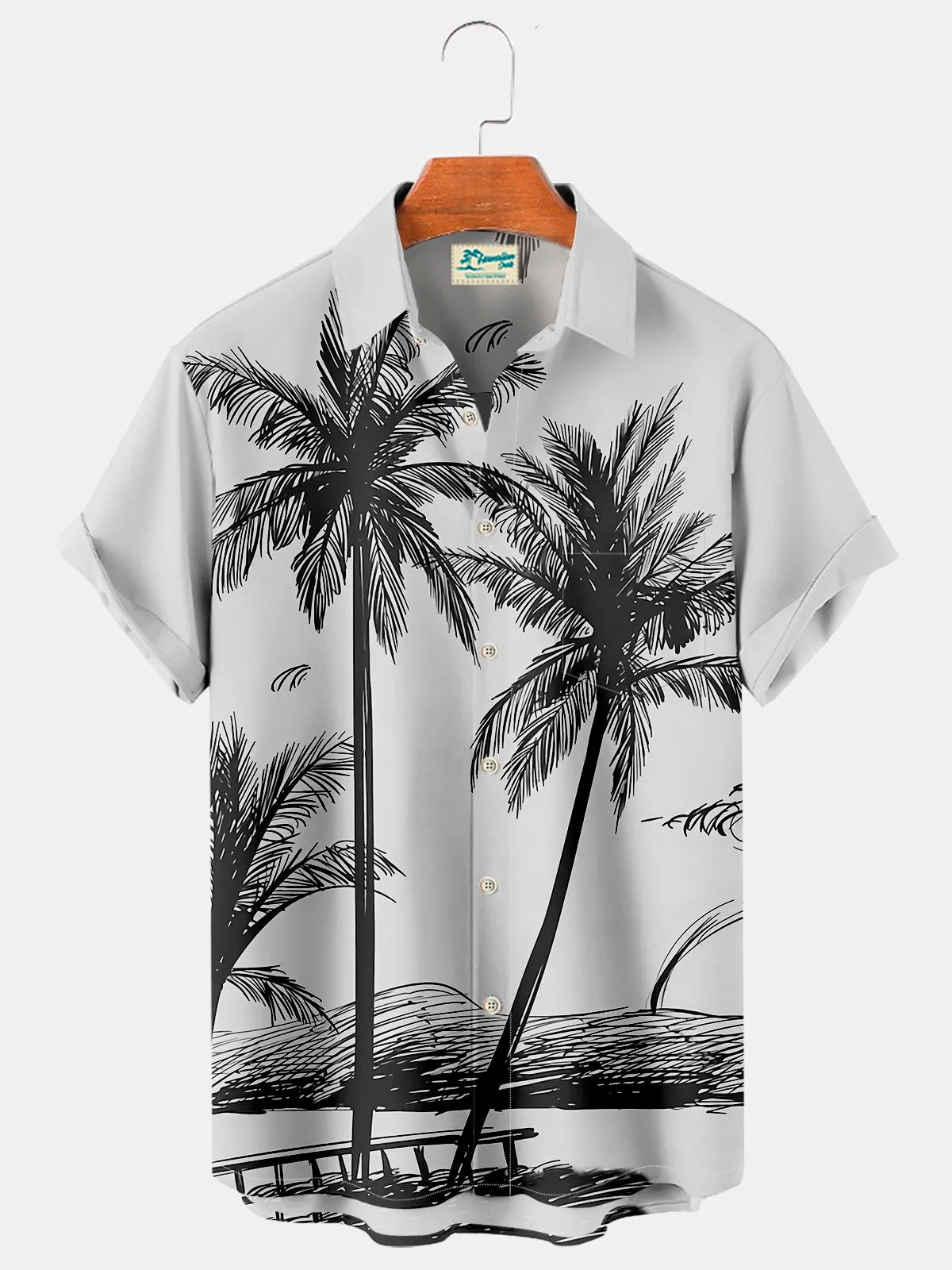 Alohadaddy Hawaiian Grey Coconut Tree Print Chest Bag Holiday Shirt Plus Hawaiian Shirt