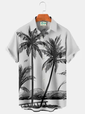 Alohadaddy Hawaiian Grey Coconut Tree Print Chest Bag Holiday Shirt Plus Hawaiian Shirt