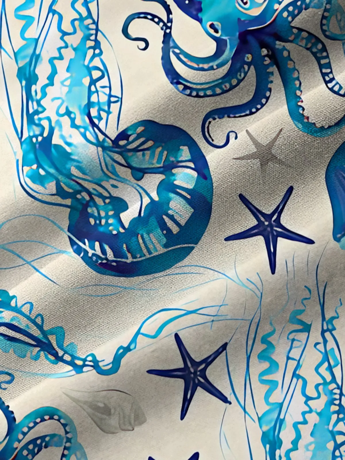 Alohadaddy Hawaiian Sea Life Jellyfish Print Men's Button Pocket Shirt