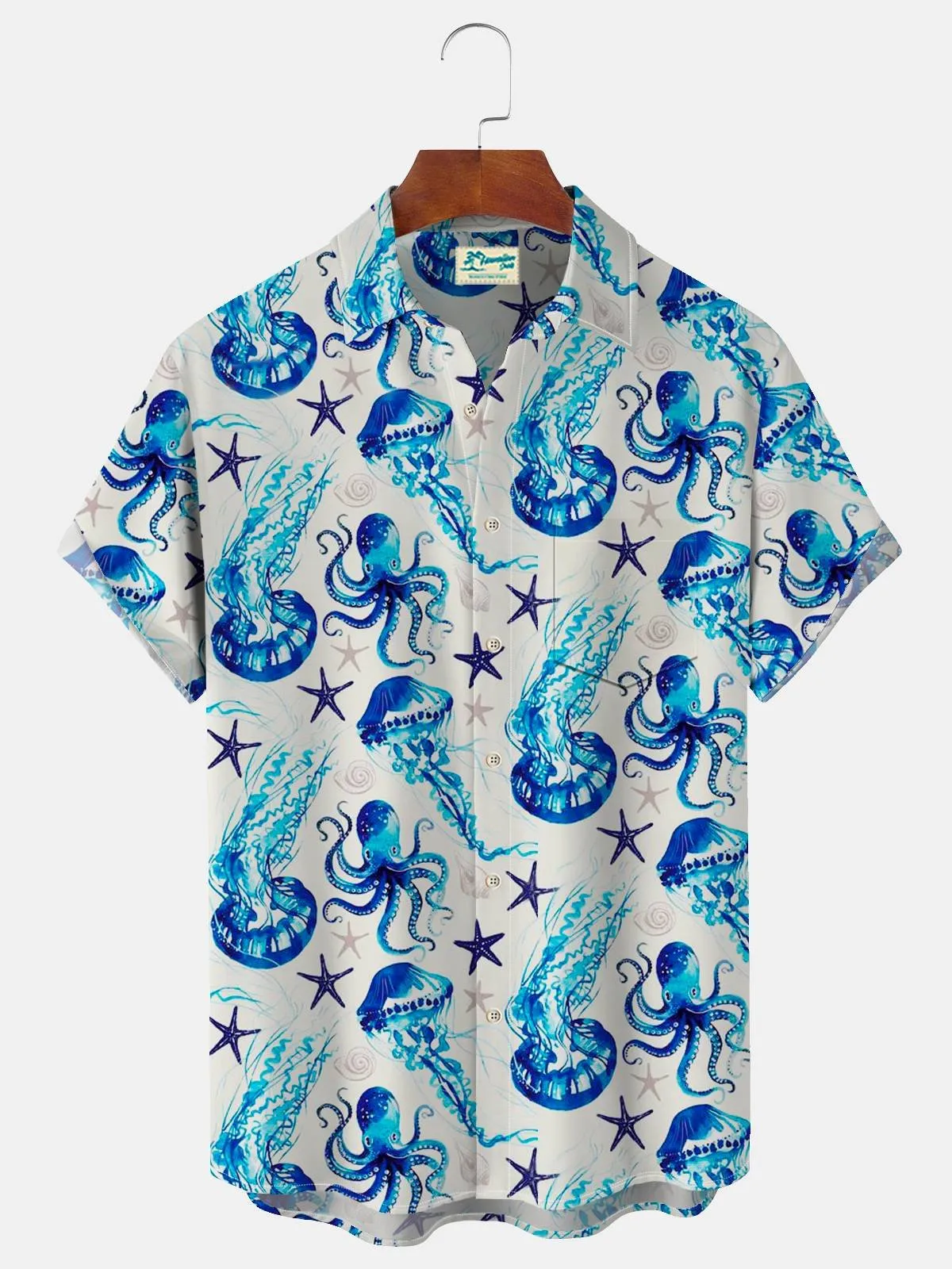Alohadaddy Hawaiian Sea Life Jellyfish Print Men's Button Pocket Shirt