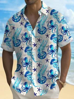 Alohadaddy Hawaiian Sea Life Jellyfish Print Men's Button Pocket Shirt