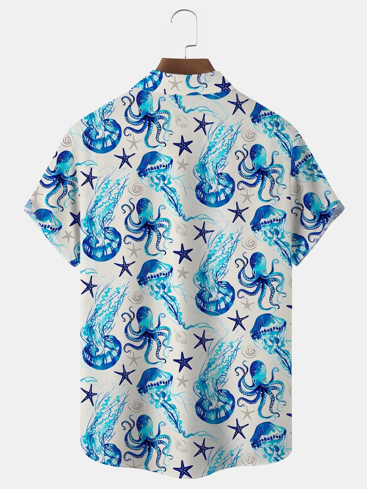 Alohadaddy Hawaiian Sea Life Jellyfish Print Men's Button Pocket Shirt