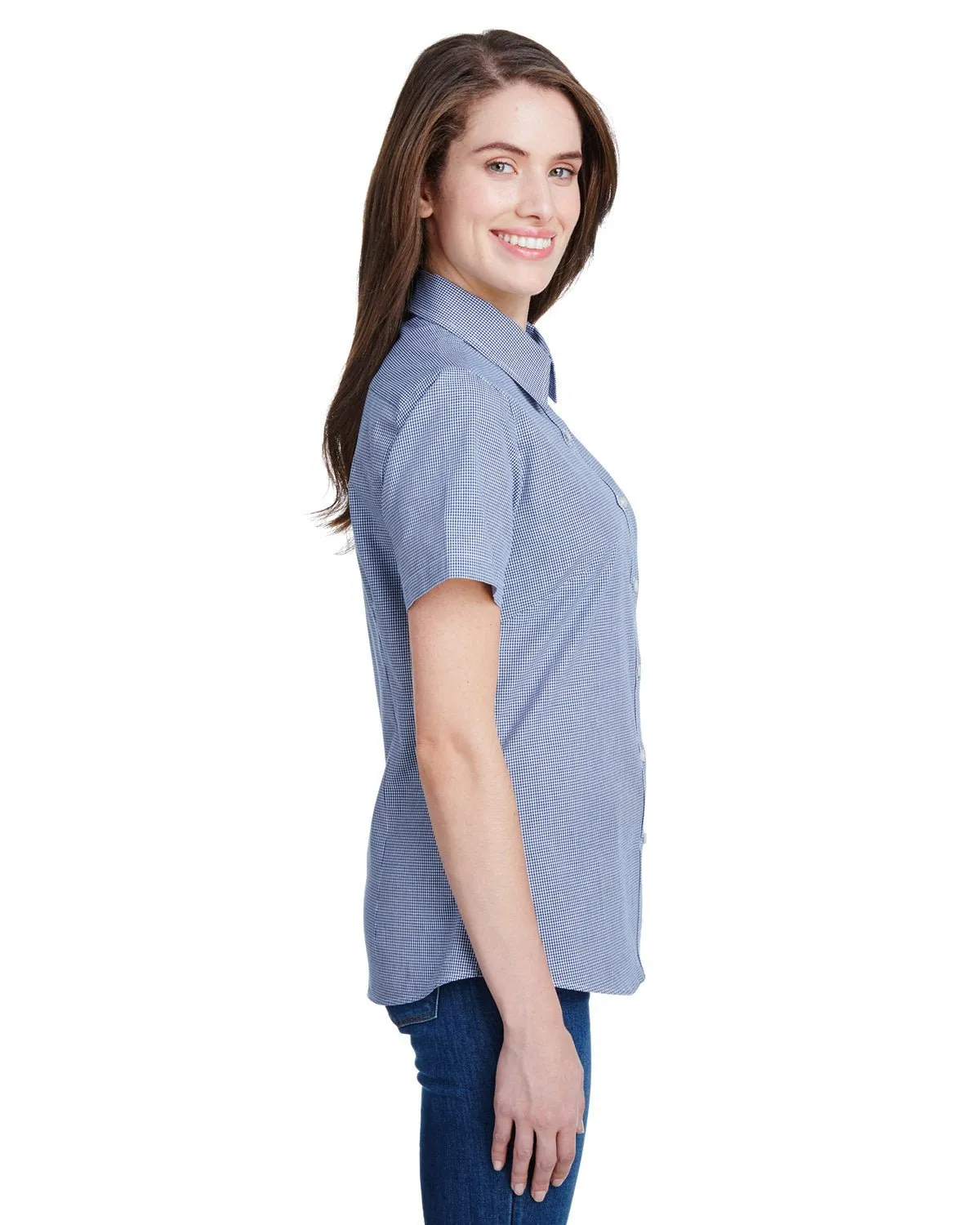 Artisan Collection by Reprime RP321 Ladies' Microcheck Gingham Short-Sleeve Cotton Shirt