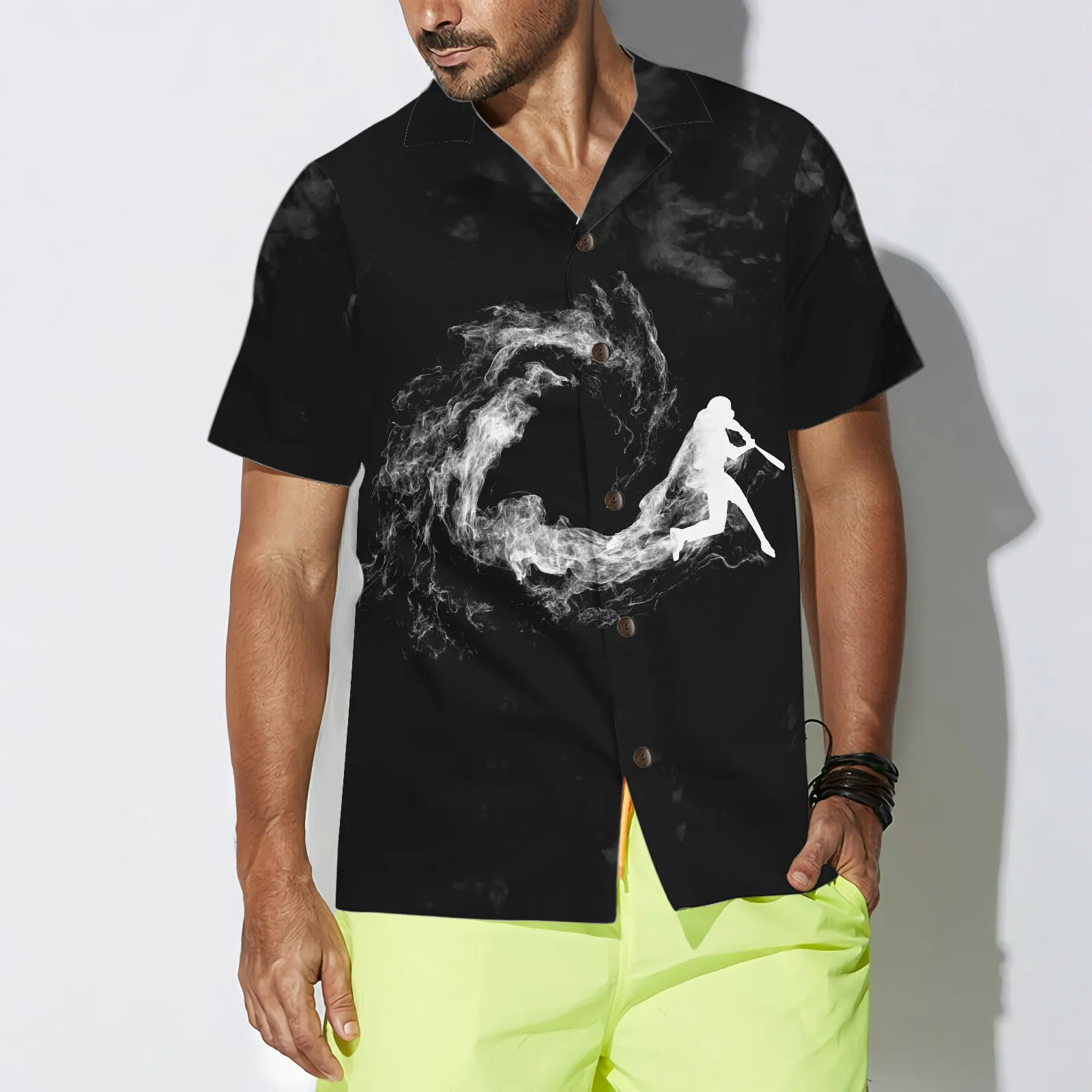 Baseball Player On Smoke Background Hawaiian Shirt