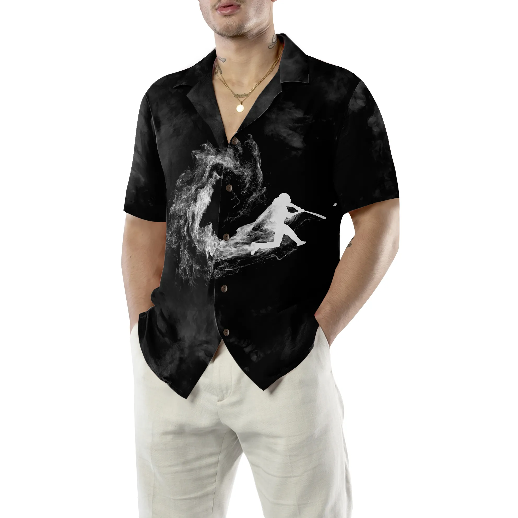 Baseball Player On Smoke Background Hawaiian Shirt