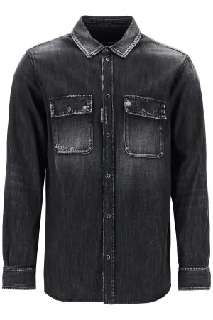 black cotton shirt with contrast stitching