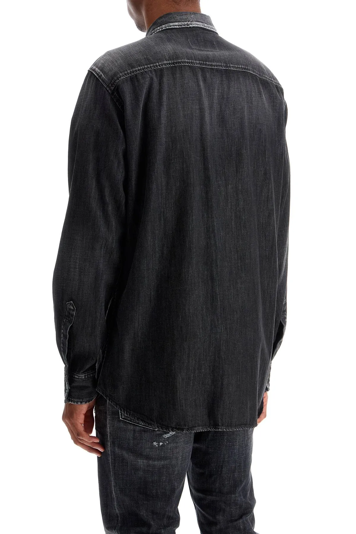 black cotton shirt with contrast stitching