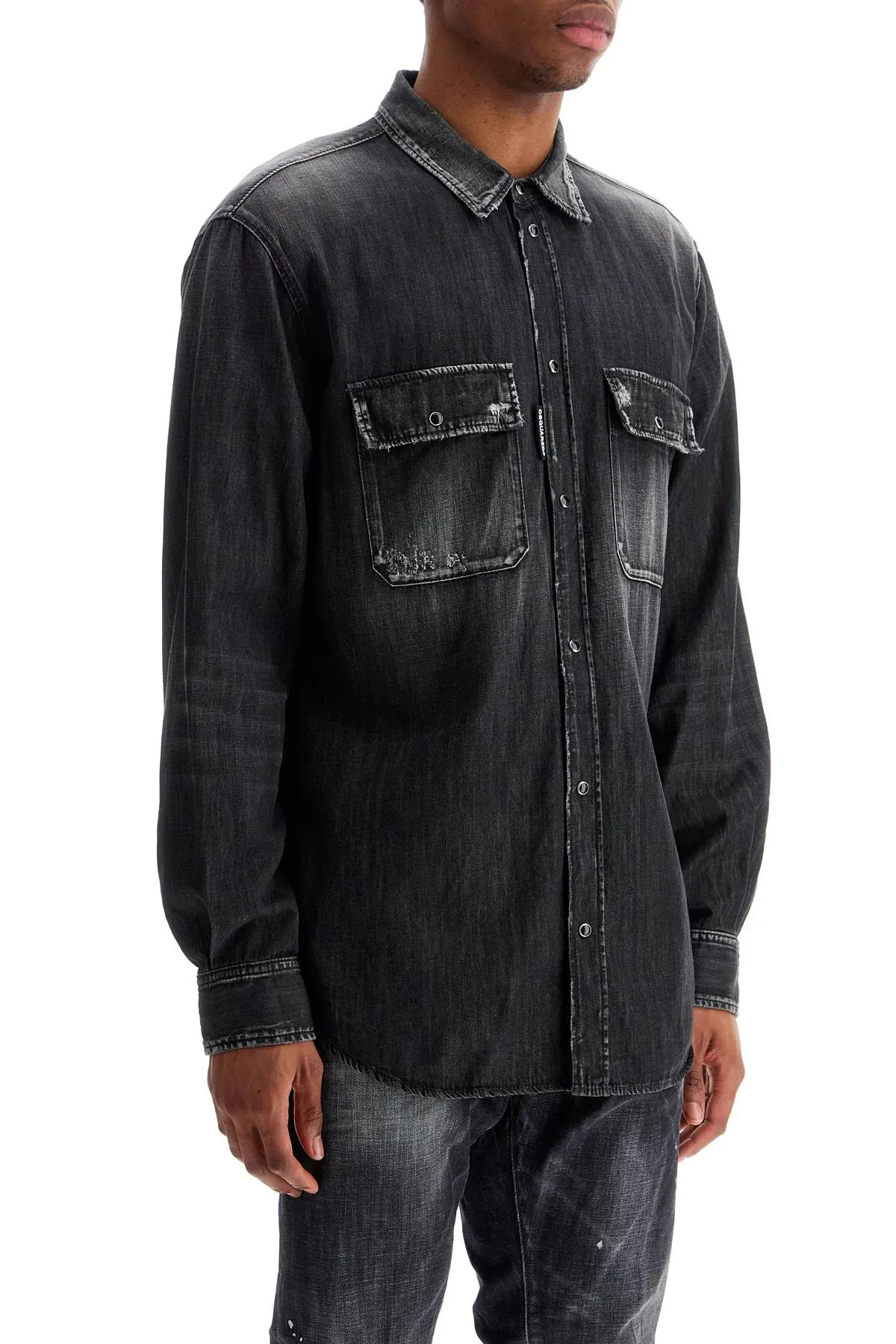 black cotton shirt with contrast stitching