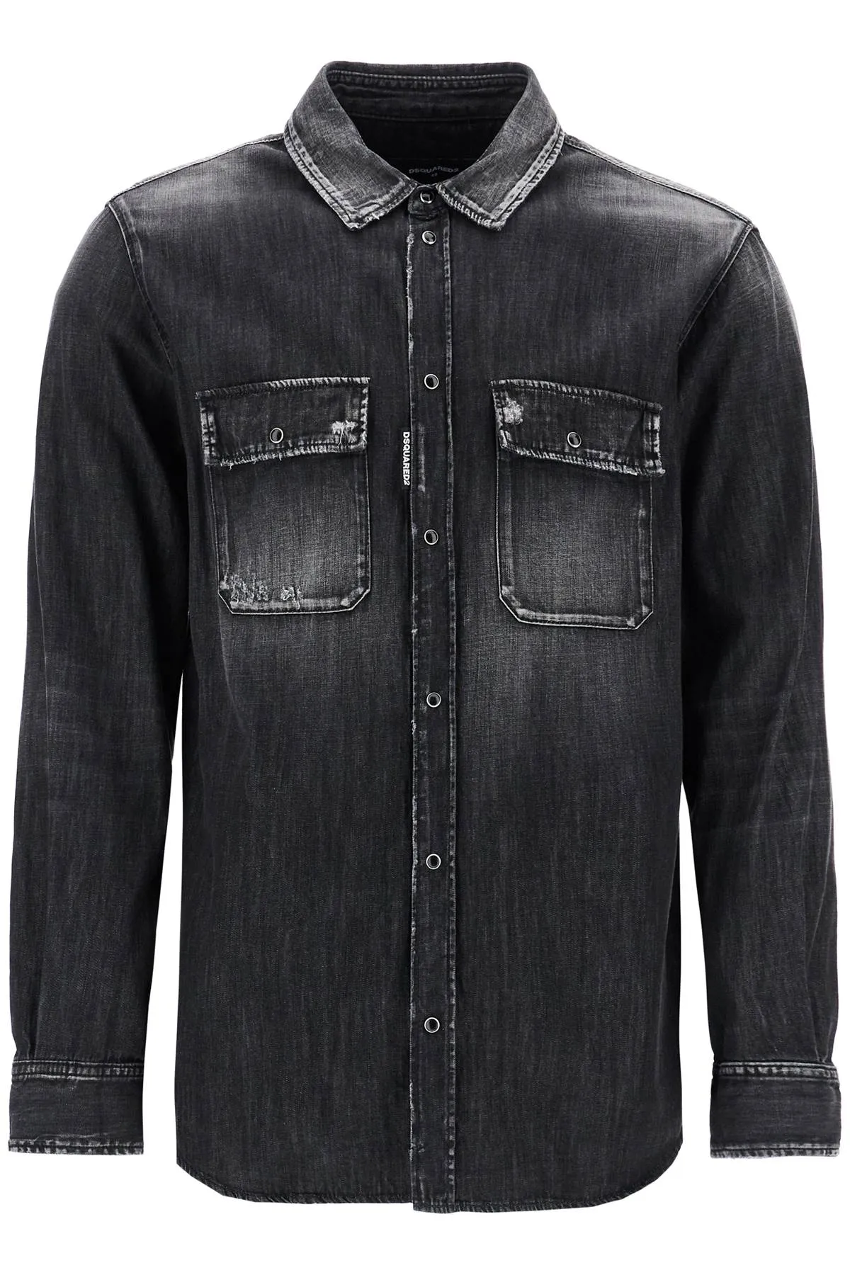 black cotton shirt with contrast stitching