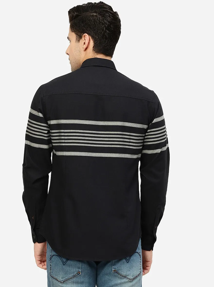 Black Striped Slim Fit Casual Shirt | Greenfibre