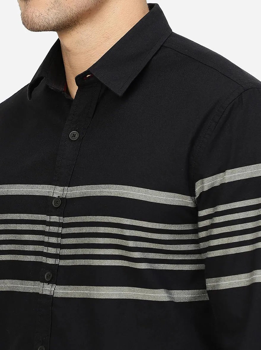Black Striped Slim Fit Casual Shirt | Greenfibre