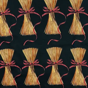 Black-Yellow-Red Ribbon Straw Printed Linen Woven Fabric