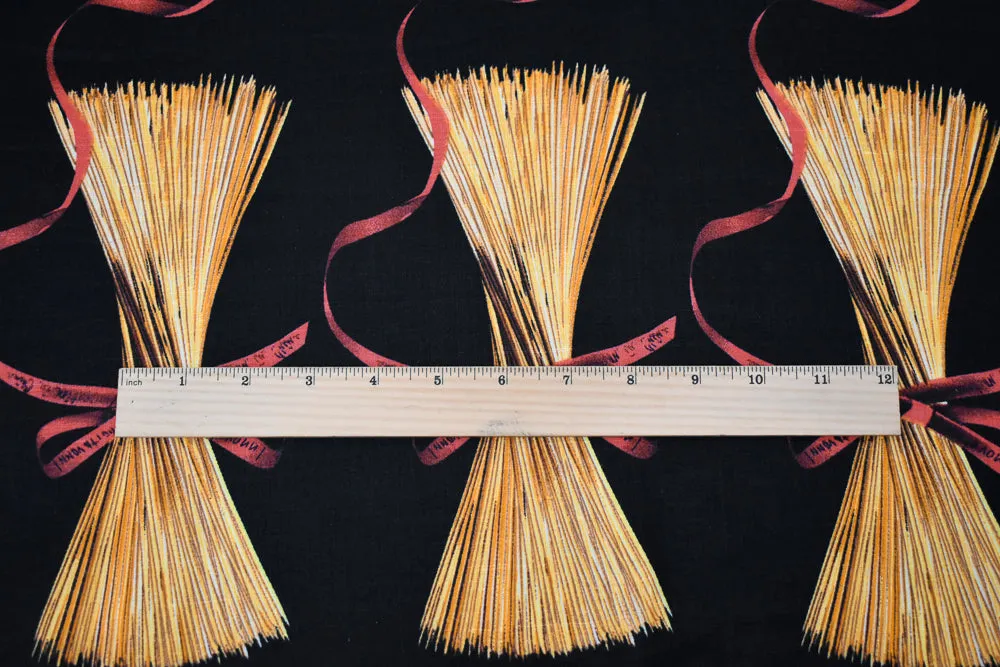Black-Yellow-Red Ribbon Straw Printed Linen Woven Fabric