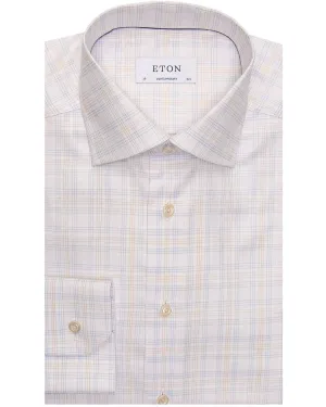 Blue and Gold Grid Check Dress Shirt