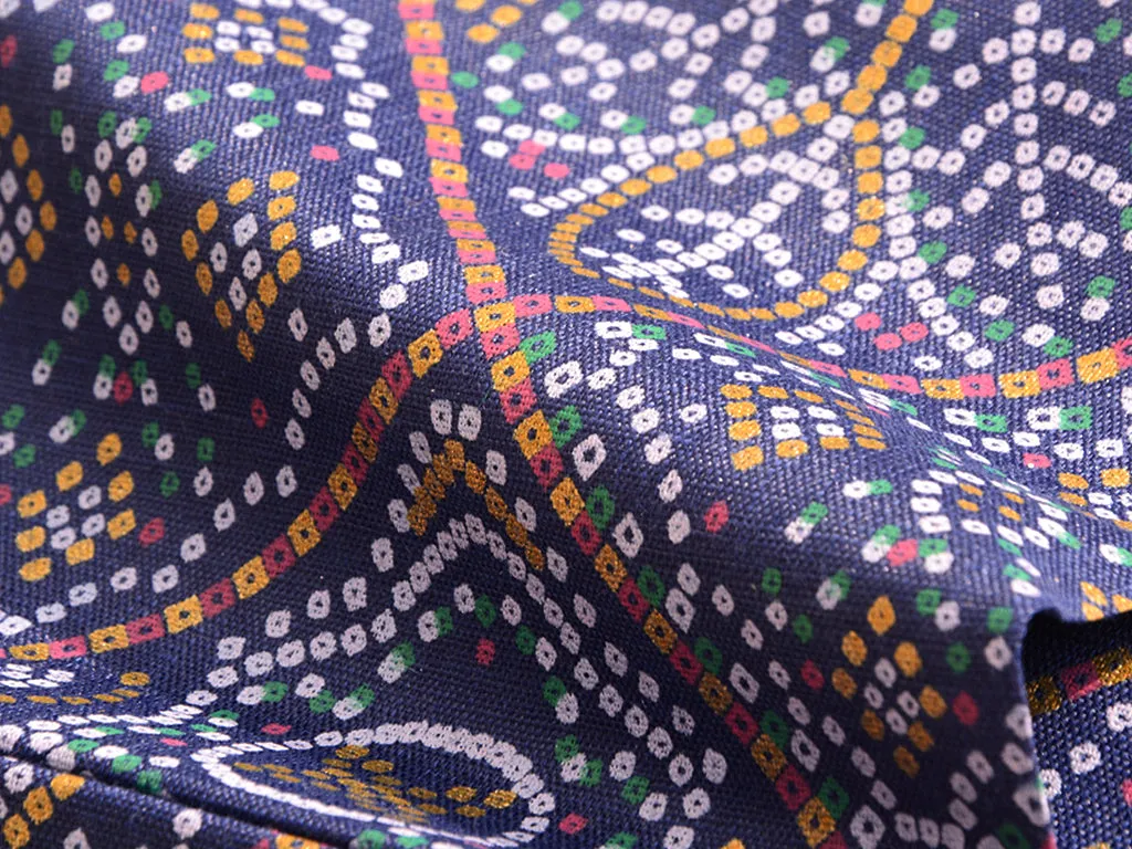Blue Traditional Bandhani Digital Printed Slub Cotton Fabric